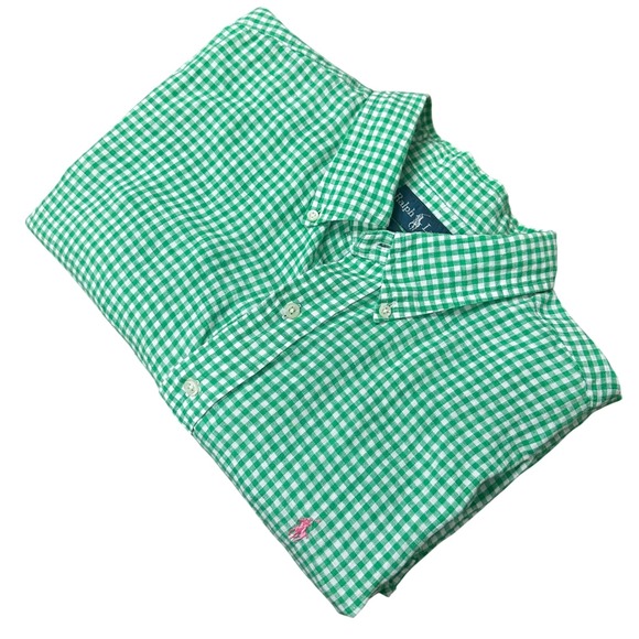 Ralph Lauren Other - Ralph Lauren Linen Button Down Shirt Mens XXL Green Gingham Check Classic Fit SS